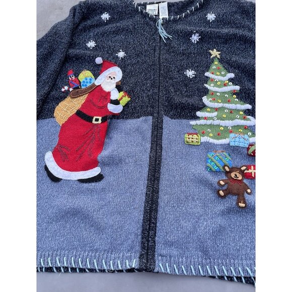 Main Street Blues Vintage 90s Christmas Holiday Knit Zip Cardigan Sweater 3X - Picture 2 of 14